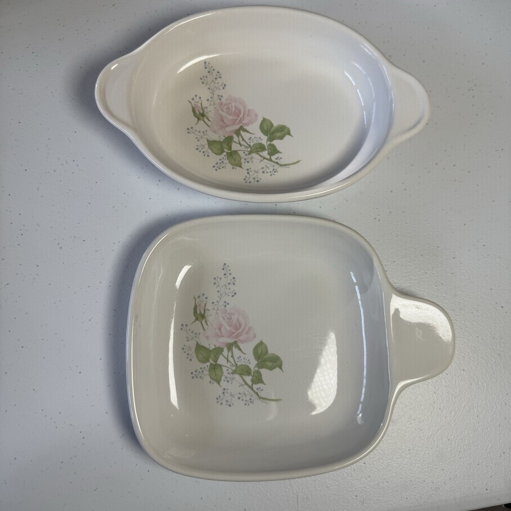 Vintage Japan Floral Ceramic Design Baking Dish Set of 2